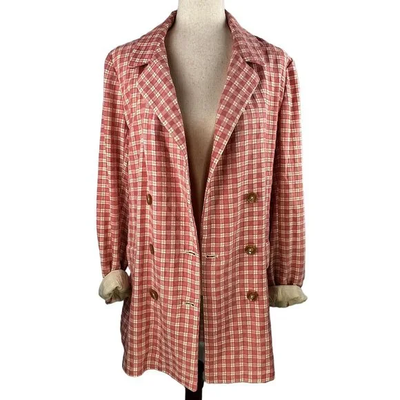 NWT FREE PEOPLE Pink/Rose Olivia Gingham Lightweight Blazer Trench Jacke… - Picture 5 of 16